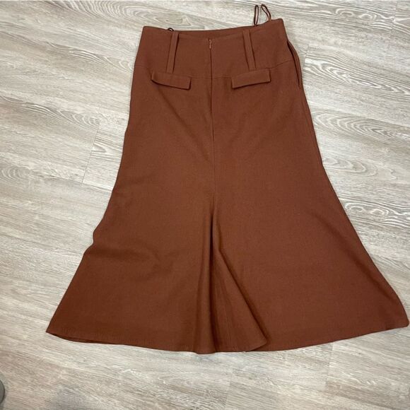 Renaissance Brown A-Line Skirt Midi Length Wool Straight Silhouette - Picture 5 of 8